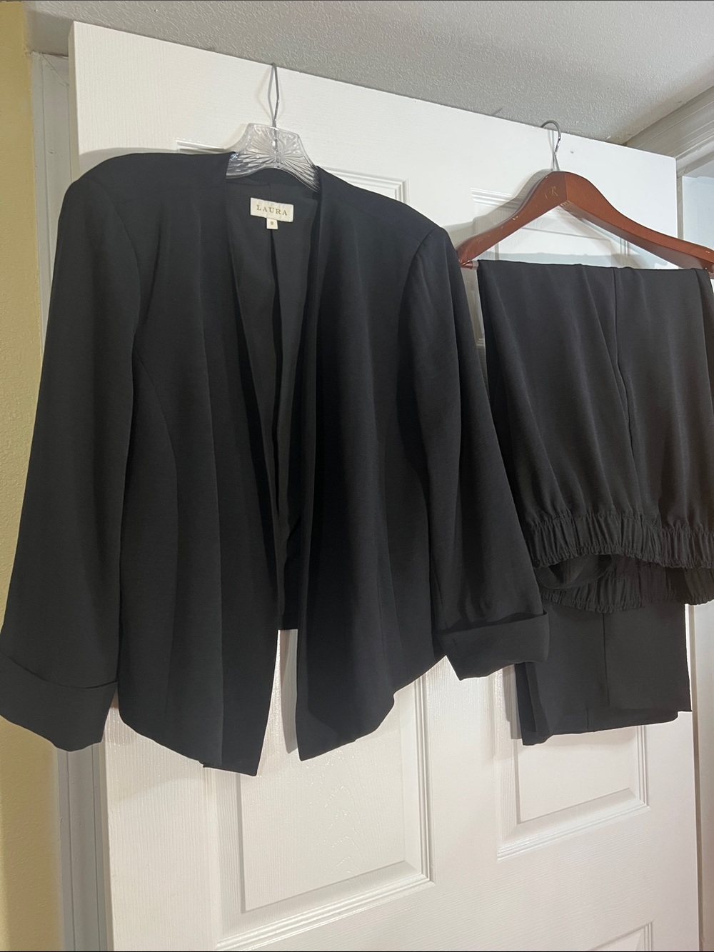 LAURA Black Open-Front Draped Blazer Jacket